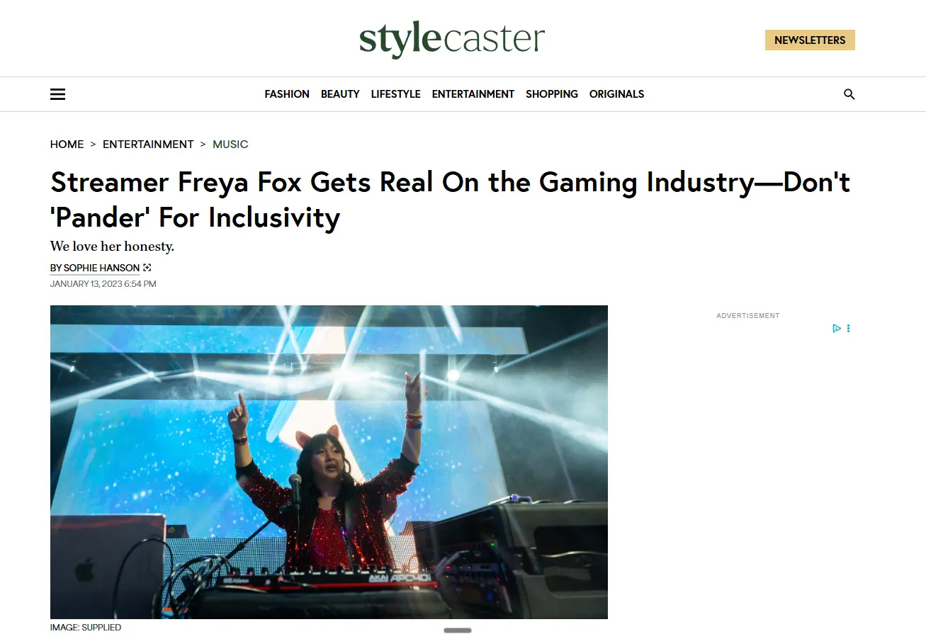 StyleCaster feature about streamer Freya Fox and the gaming industry